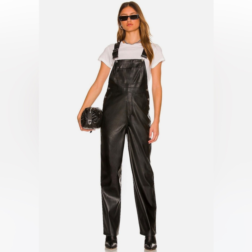 WeWoreWhat Black Basic Faux Leather Overall Size S